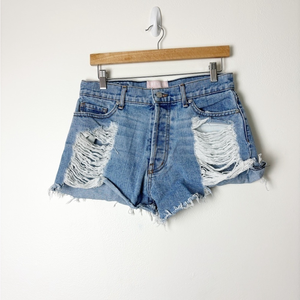 REVICE DENIM • Women’s Distressed Cutoff Denim Jean Shorts Button Fly Size 28
